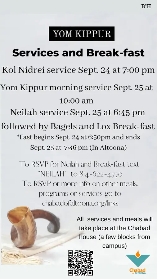 Yom Kippur services and Break-fast