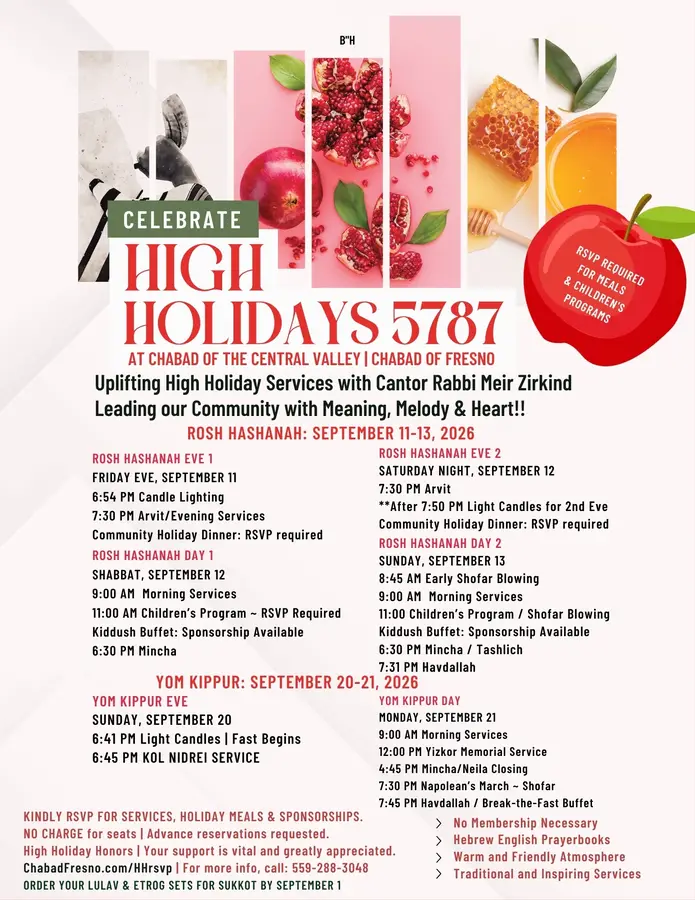 HIGH HOLIDAY SCHEDULE 5787 2026