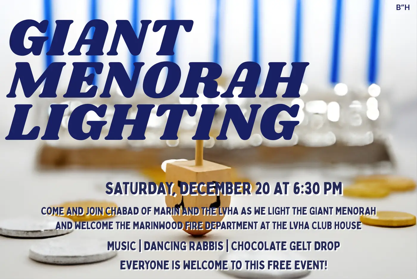 Saturday December 20, 2025 @ 6:30 pm LVHA members come and join your neighbours at our GIANT MENORAH LIGHTING AND CHOCOLATE GELT DROP event!