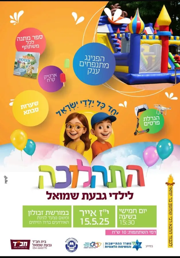 תהלוכת ל"ג בעומר לכבוד התנא רבי שמעון בר יוחאי תתקיים בעזרת ה' ביום חמישי י"ז אייר (15.05).