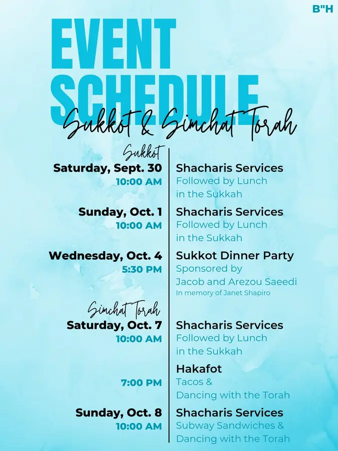 Sukkot & Simchat Torah Schedule 5784/2023