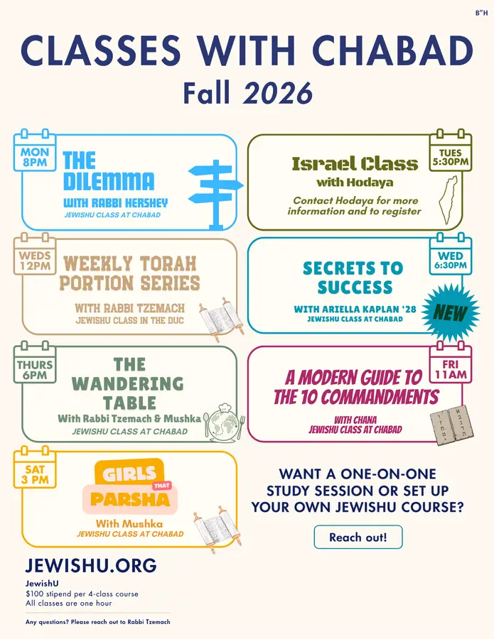 Fall 2026 Classes with Chabad at WashU