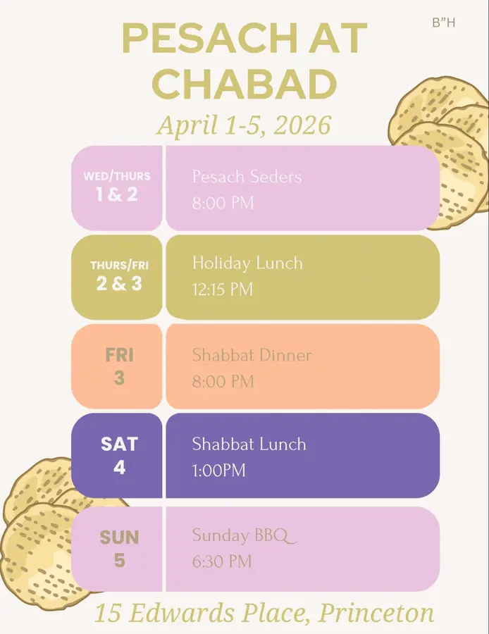 Less then 3 days. It’s here. Send your RSVP’s for Chabad’s holiday events now! ❕RSVP: Text to 609-201-1122 Seder1 Seder2 Lunch1 Lunch2 BBQ