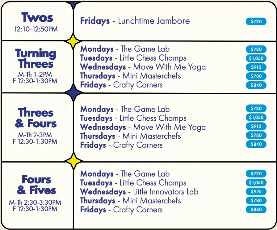 Classes begin the week of September 16th, 2026 until January 8th Full Calendar Register Here