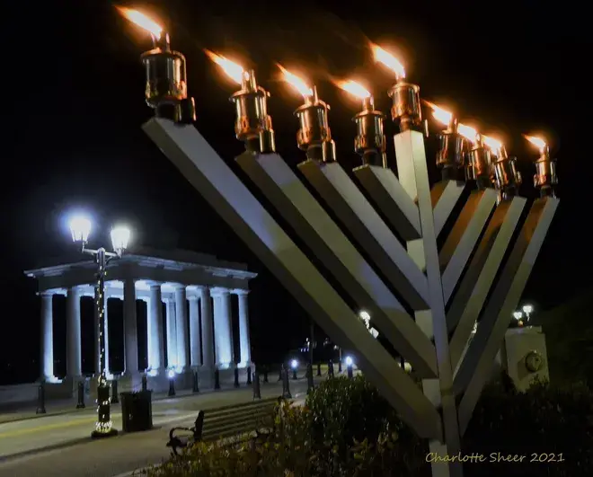 Menorah lit at Plymouth Rock