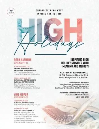 High Holiday Schedule High Holiday Schedule