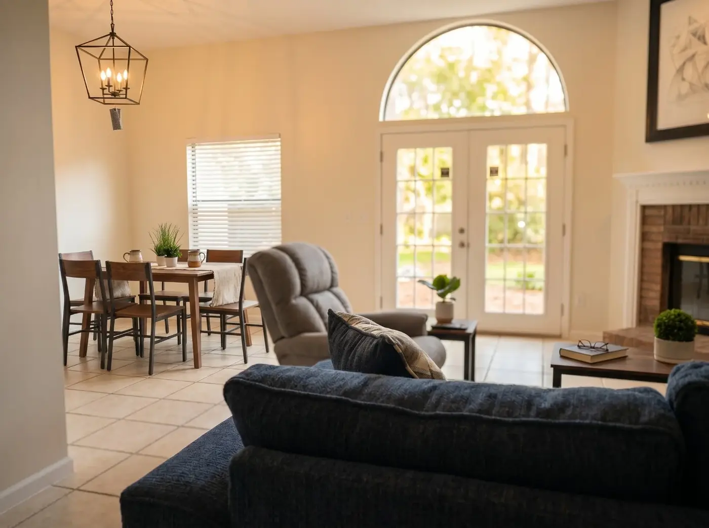 Open living and dining area