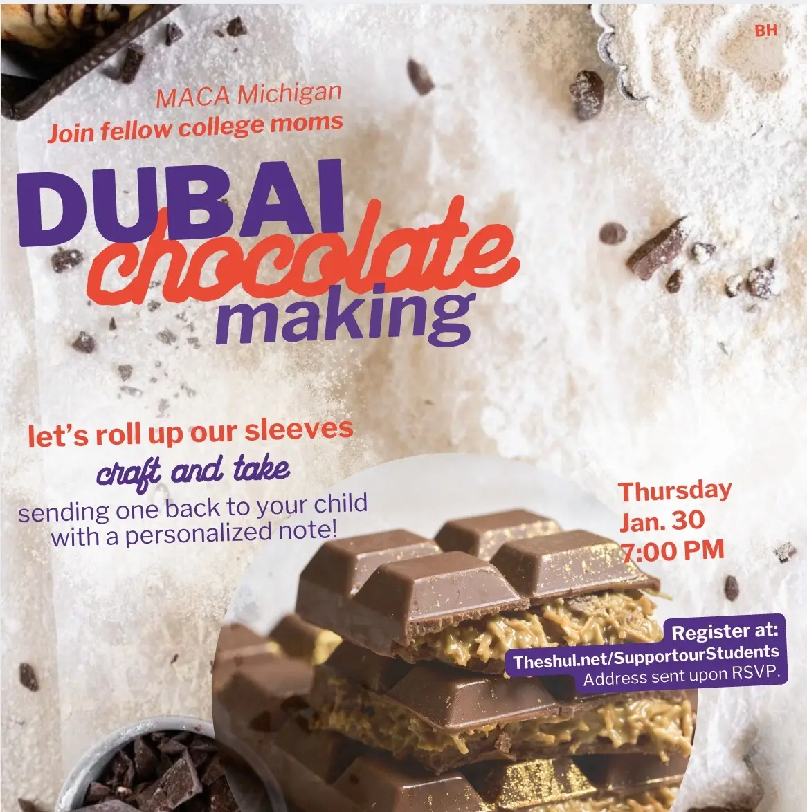Dubai Chocolate Making Thursday, 7:00 PM, January 30, 2025