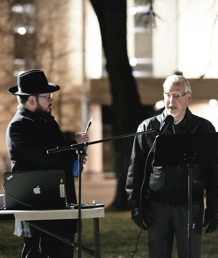 Uri Barnea speaking at Chabad of Billings public Menorah lighting
