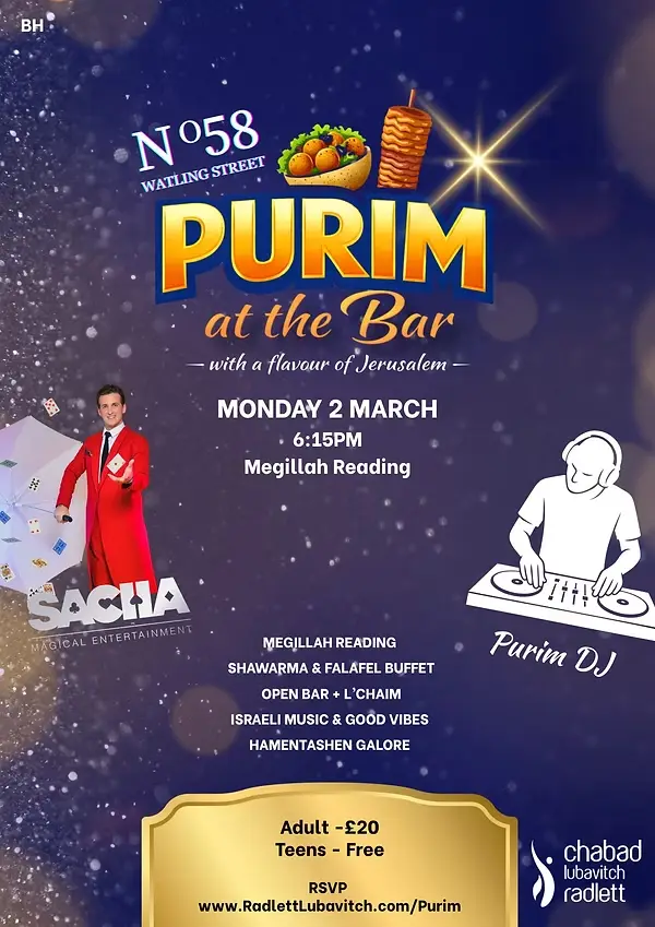 Monday 2 March Purim Night BOOK NOW