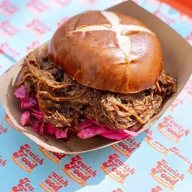 Pulled Brisket on Pretzel Bun