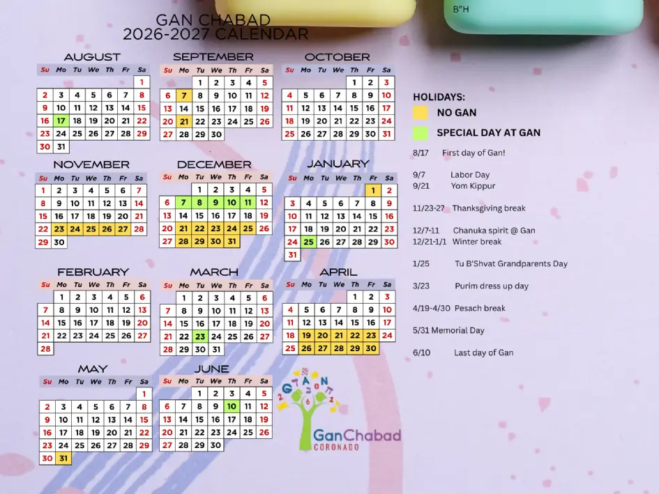 Gan Chabad 2026/27 School Calendar