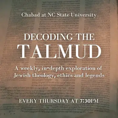 Poster for a weekly Talmud study event at NC State University.