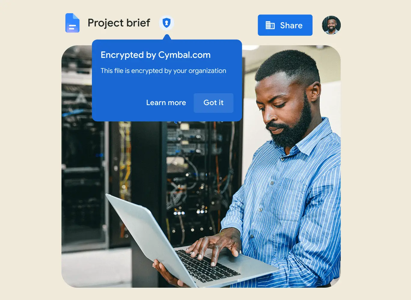 User checking a Google Docs file that has been encrypted