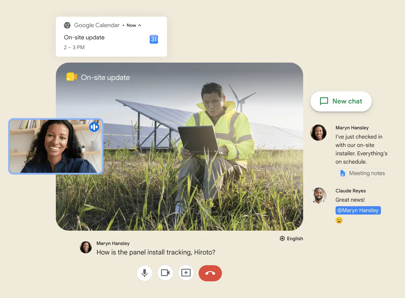 Google Meet and Google Chat collaborate to enable teamwork.