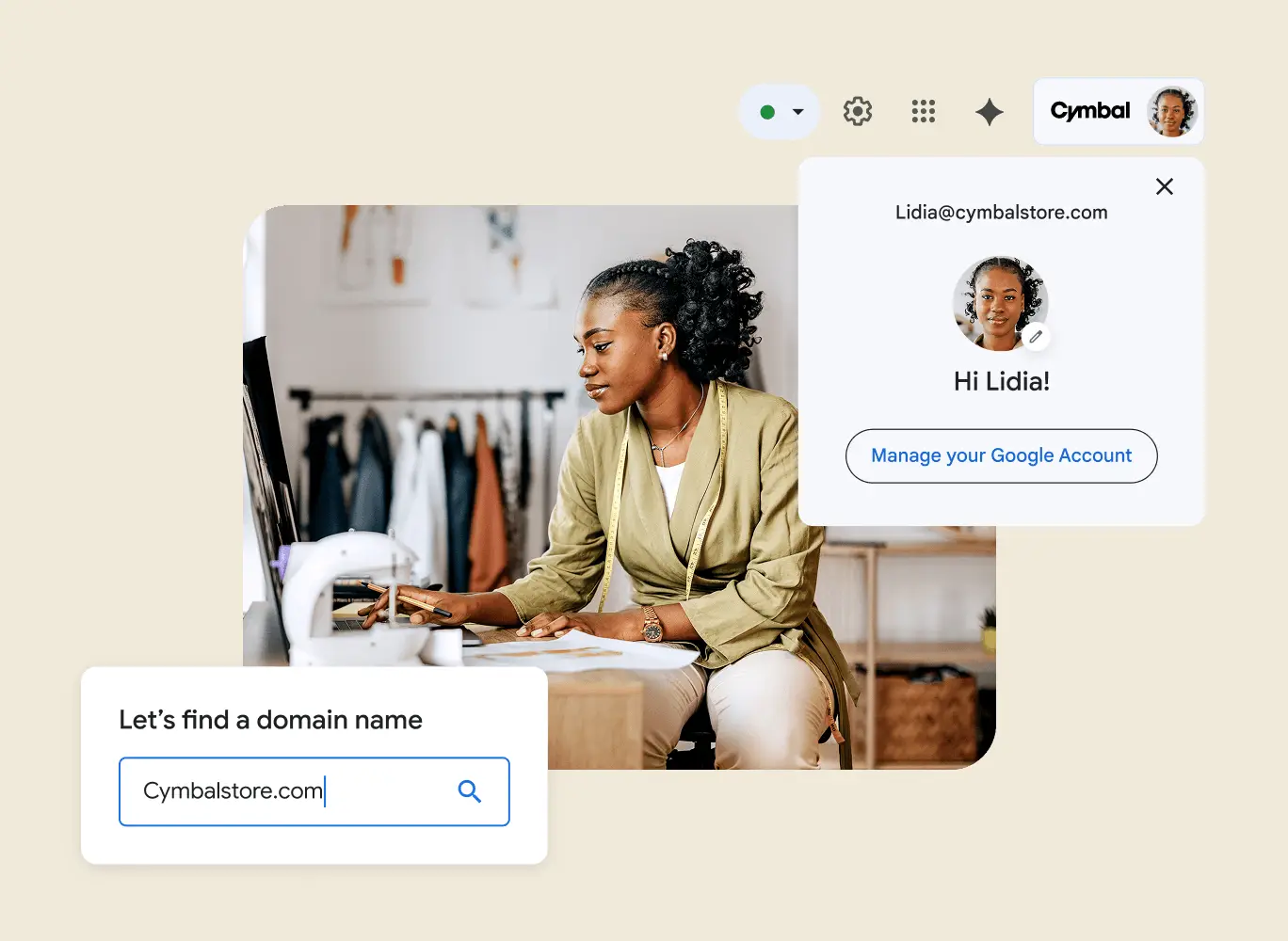 A retail store owner on a laptop, customizing their email domain name.